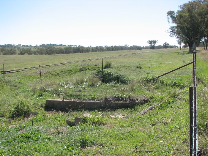 The view looking north-west towards the position where the siding joined the branch line. In the mid-foreground is evidence of a rail bridge across a small culvert.