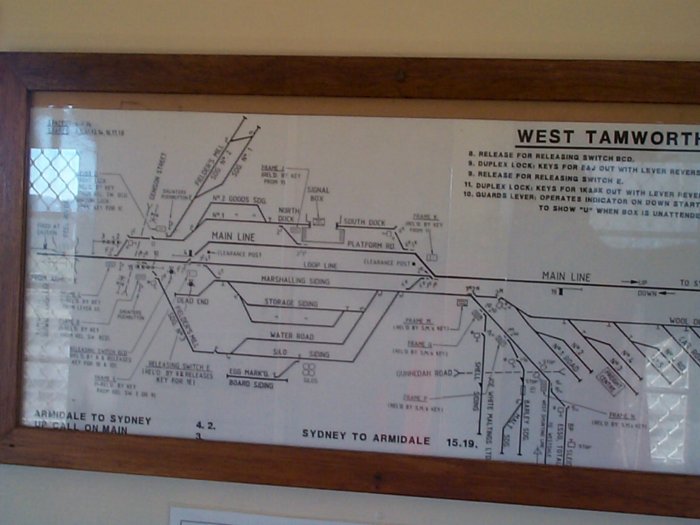 The yard diagram at West Tamworth. The former branch to Barraba enters from the right bottom.