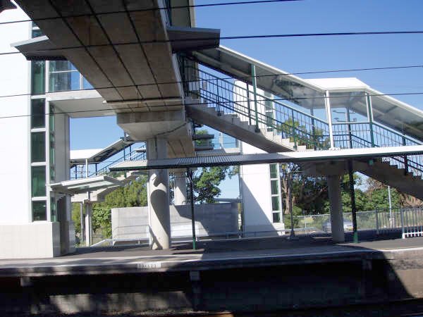 A closer view of the footbridge and "Easy Access" lifts.