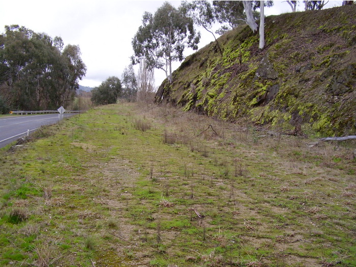 In parts the Tumut line has now been lifted.  A view of the cutting and earthworks next to the Snowy Mountain Highway about 10 kilometres west of Tumut - looking west towards Gundagai.