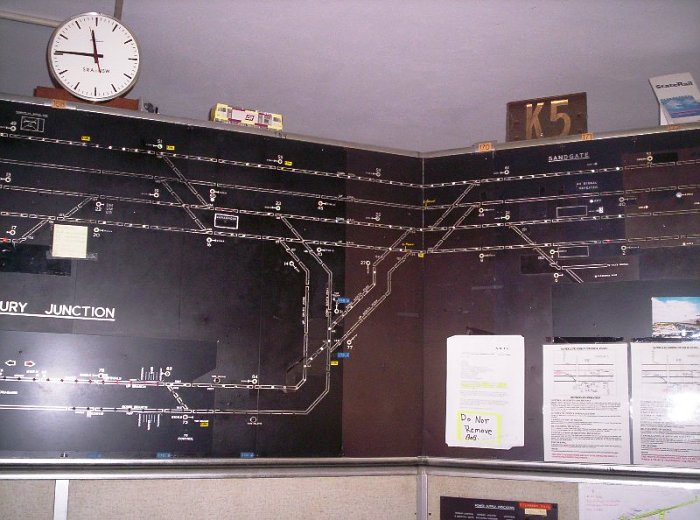 A closer view of the signal diagram in Hanbury Junction signal box.