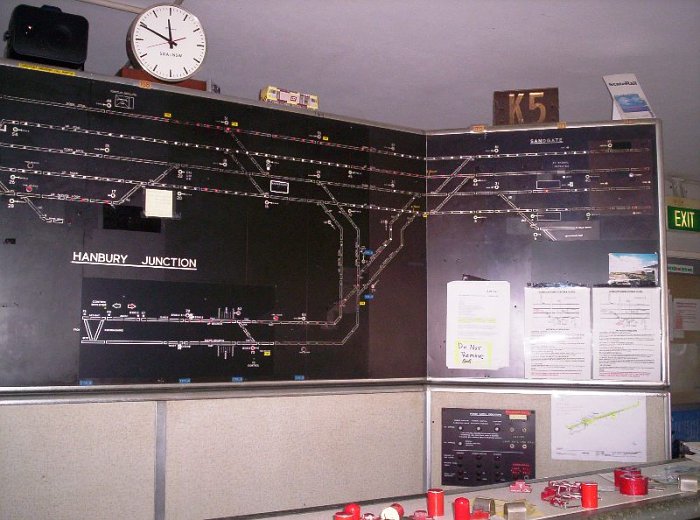 A closer view of the signal diagram in Hanbury Junction signal box.