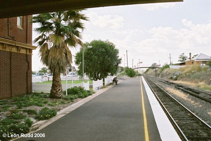 The view looking north towards Tamworth at the northern end of the platform, with the main north line and refuge siding on the right.