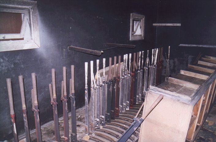 
The interior of the signal box is mostly gutted, although the 34 arm lever
frame is still present.
