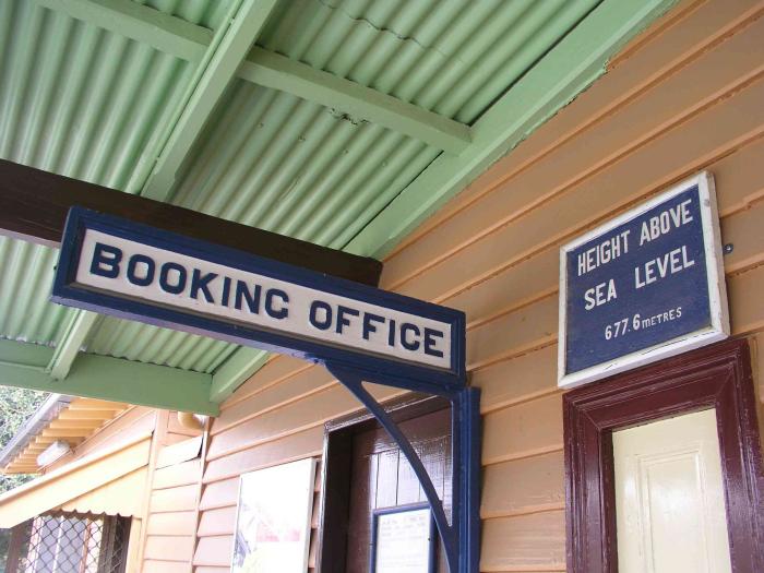 
The booking office entrance with a sign showing the station is 677.6m
above sea level.
