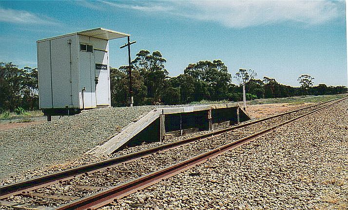 
All that is left of the station is a small platform with a safeworking hut.
