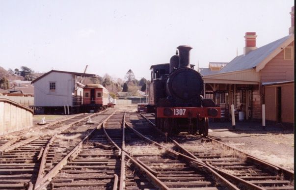 
The view of the yard looking away from the end of the line.  The loading bank
and goods shed are on the left, with the station on the right.
