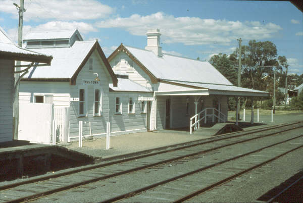 Prior to formal closure and well before preservation, a white and bright Yass Town Station sits forlorn and empty in 1980.